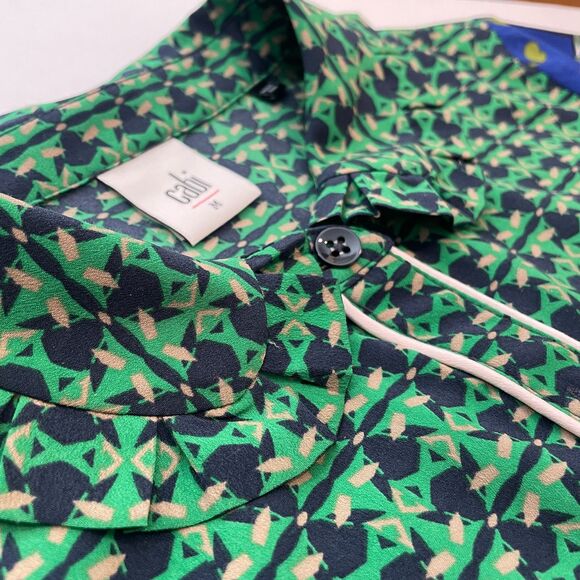 ~ CABI Med Blouse Floral Botanical Top Shirt Flowy Button Up Lightwt Navy Multi - Picture 13 of 15